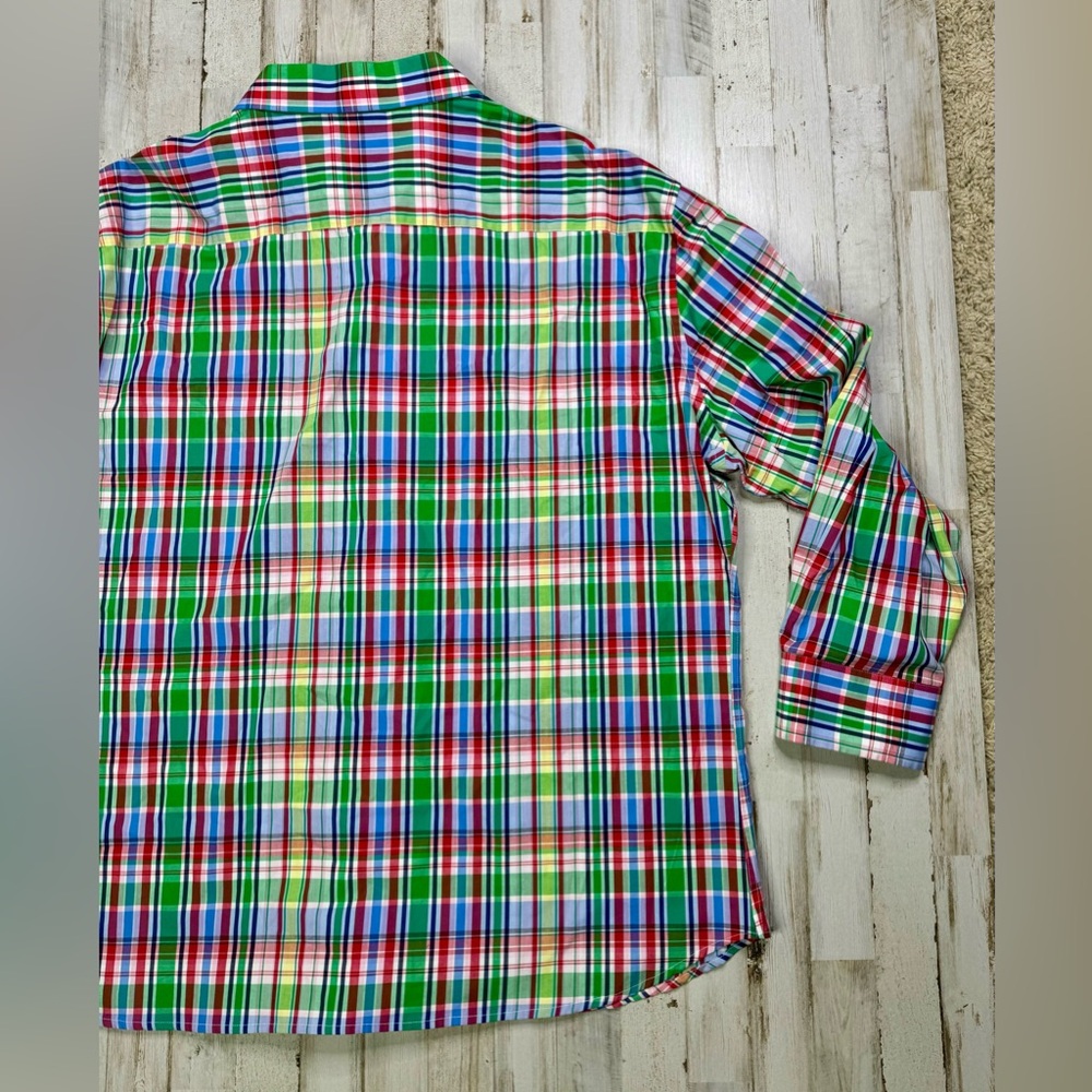 Tailorbyrd Mens Dress Shirt 4XL Long Sleeve Green Blue Button Up - Picture 12 of 13